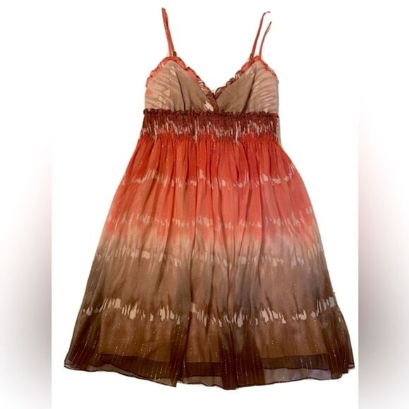 BCBG MaxAzria mini dress boho chiffon silk watermelon coral brown ombre XS NWT - Picture 1 of 8